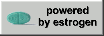 banner labeled "powered by estrogen", with a spinning estrogen pill
